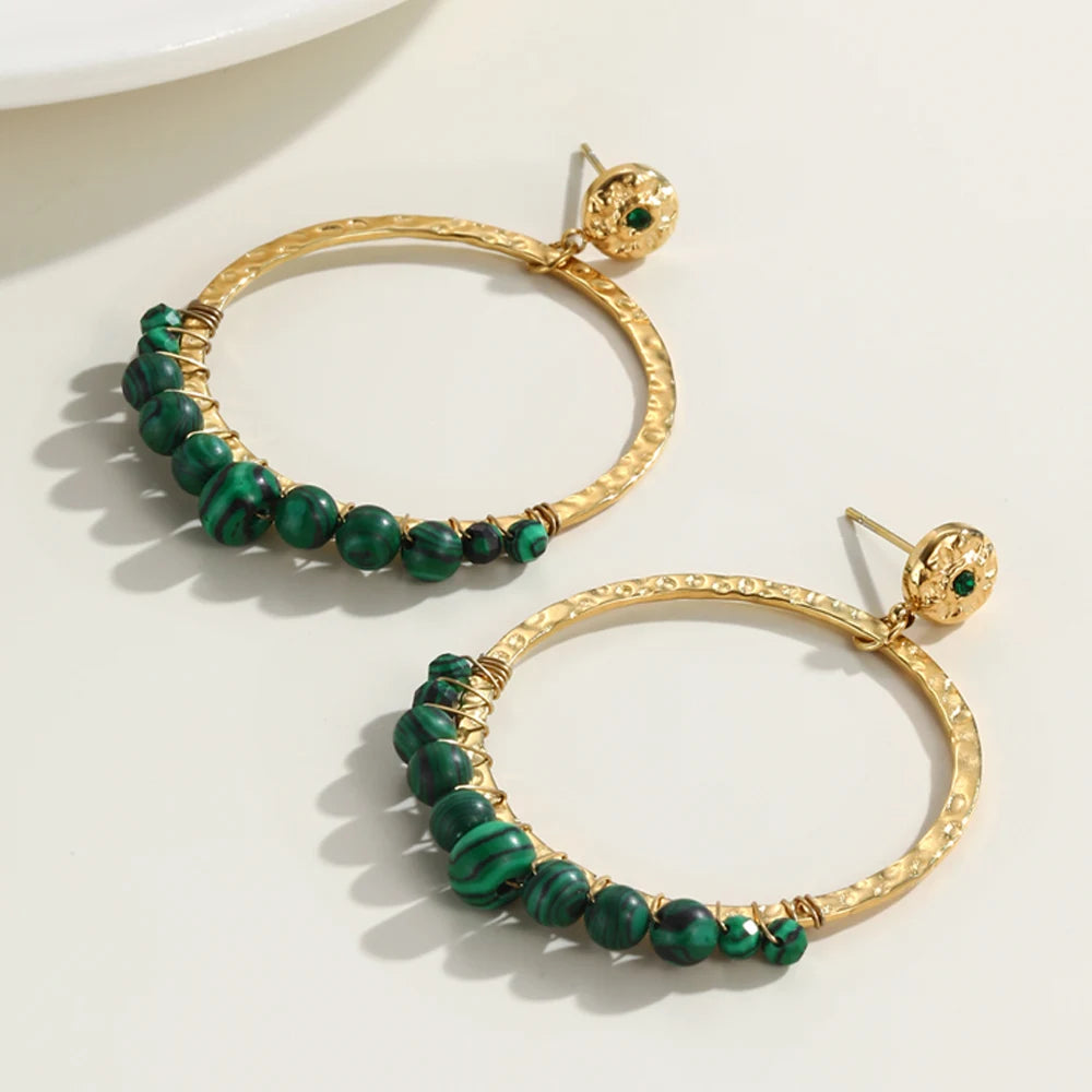 18K Gold Plated Drop Earrings - Natural Stone Fashion Earring 18K Gold Plated Drop Earrings - Natural Stone Fashion Earring